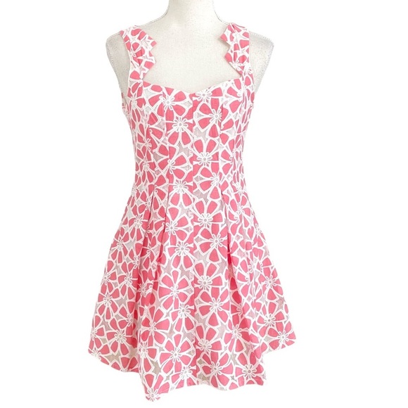 𝅺l'atiste BY AMY PINK WHITE TULLE FLORAL MINI A-LINE  SLEEVELESS COCKTAIL DRESS - Picture 1 of 11